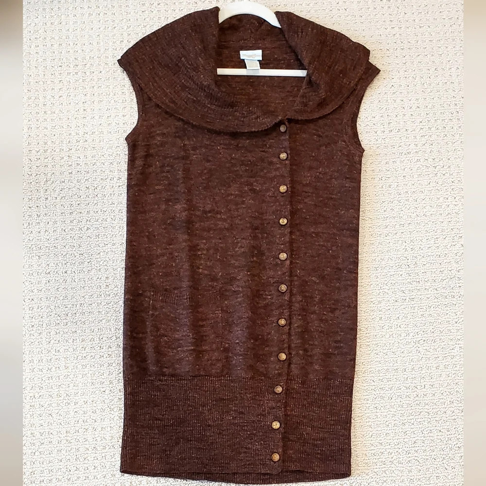 Tracy Reese Wool/Linen Cranberry Black Longline Vest Cardigan Sweater, Med, EUC - Picture 9 of 16